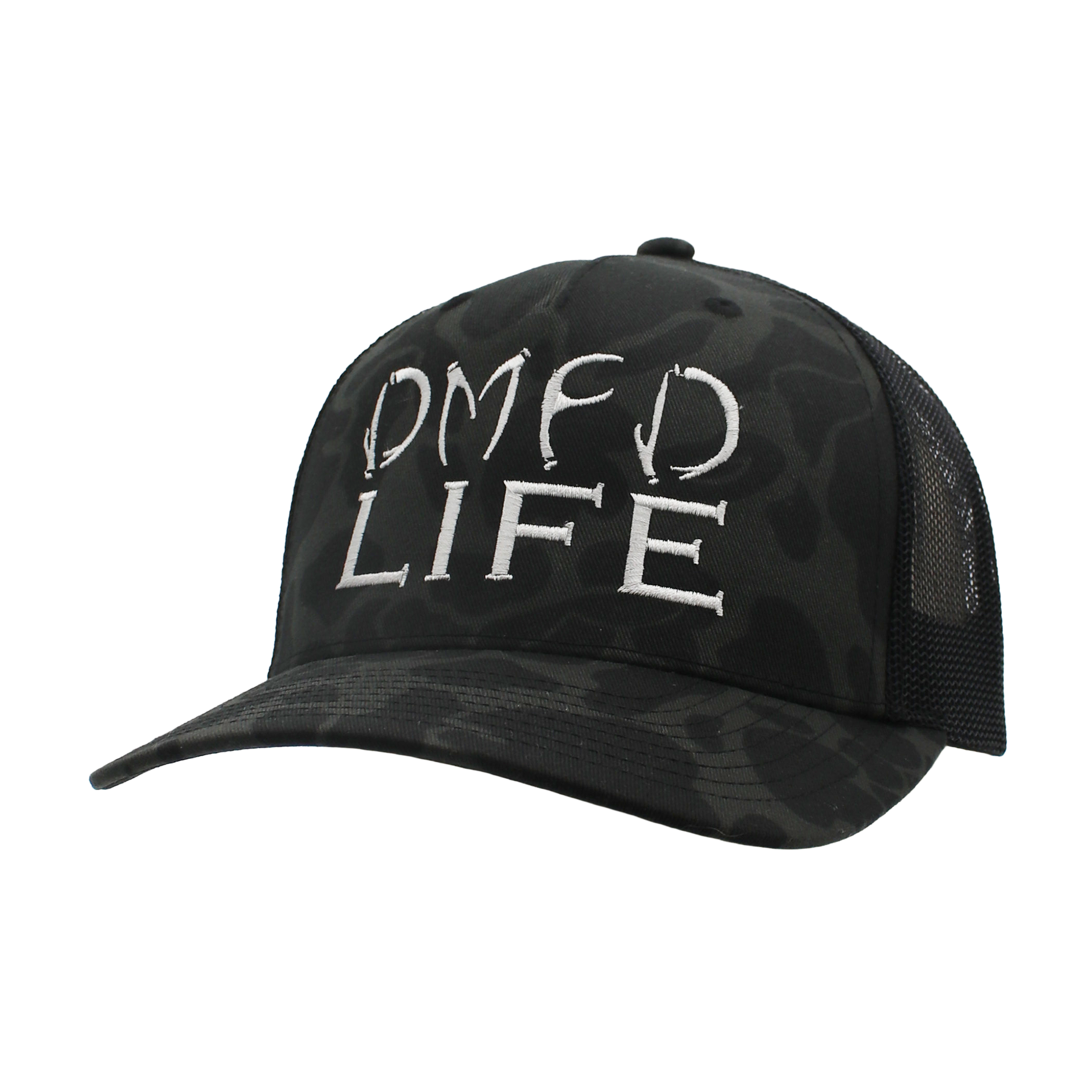 Black duck camo hat with a white logo on the front.