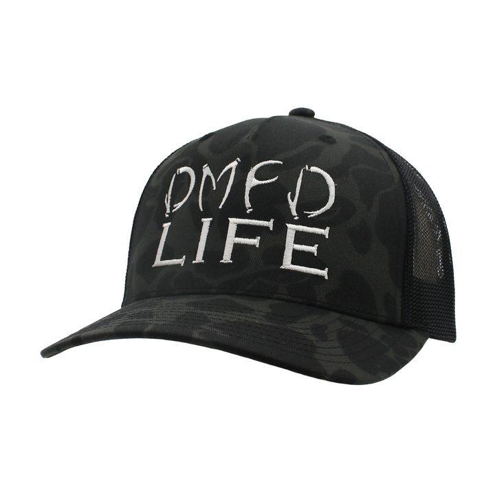 Black duck camo hat with a white logo on the front.