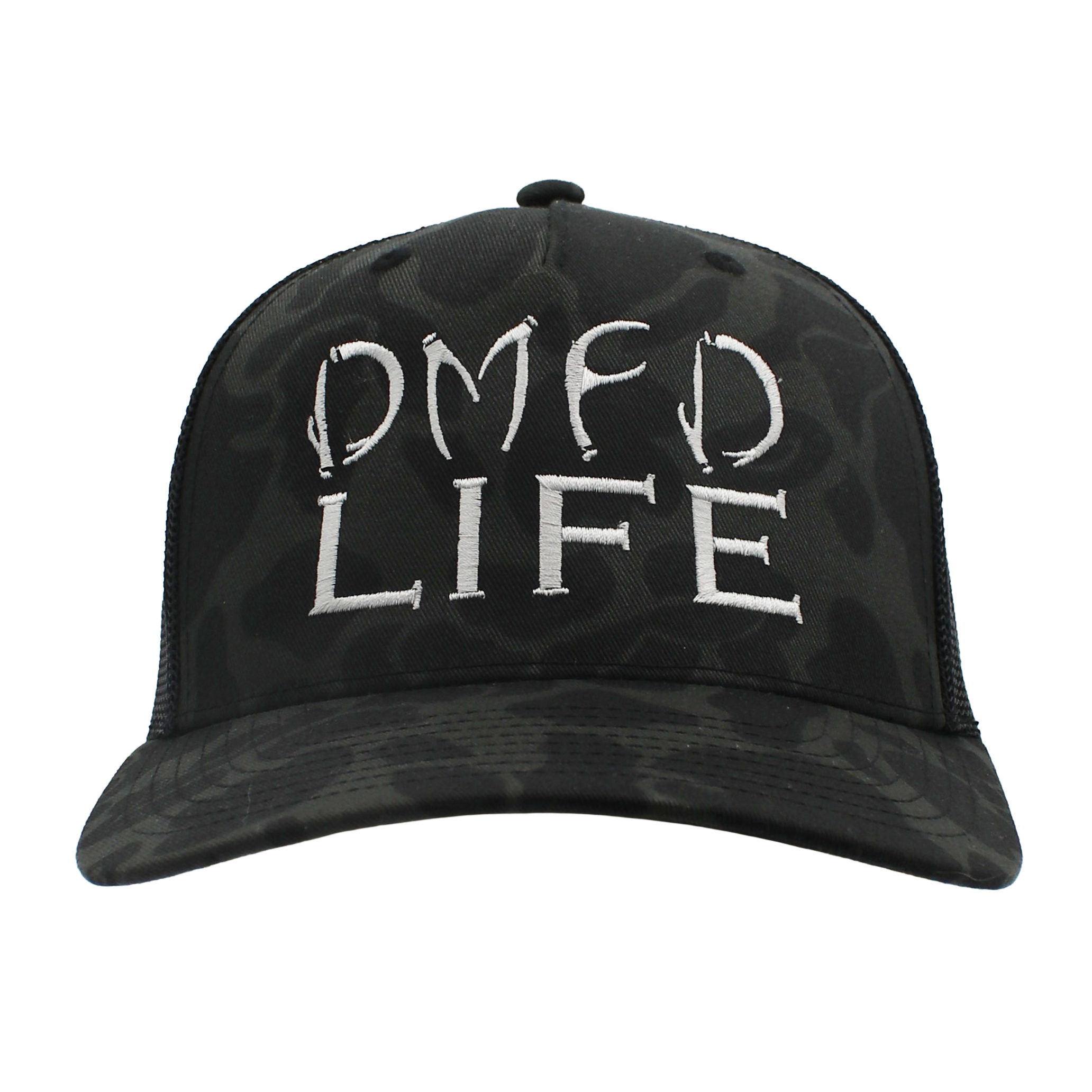 Black duck camo hat with a white DMFD LIFE logo on the front.